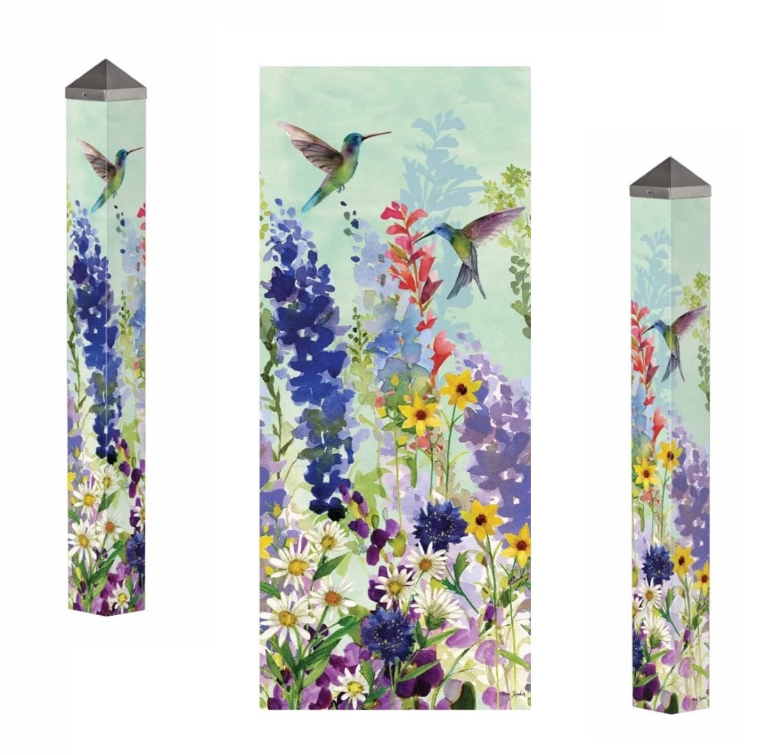 Spring Hummingbirds Art Pole 40 Inches Tall Painted Peace